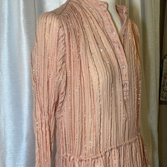 Ulla Johnson Della Dress Blush Lurex Striped Ruffle Tunic M - Picture 11 of 12
